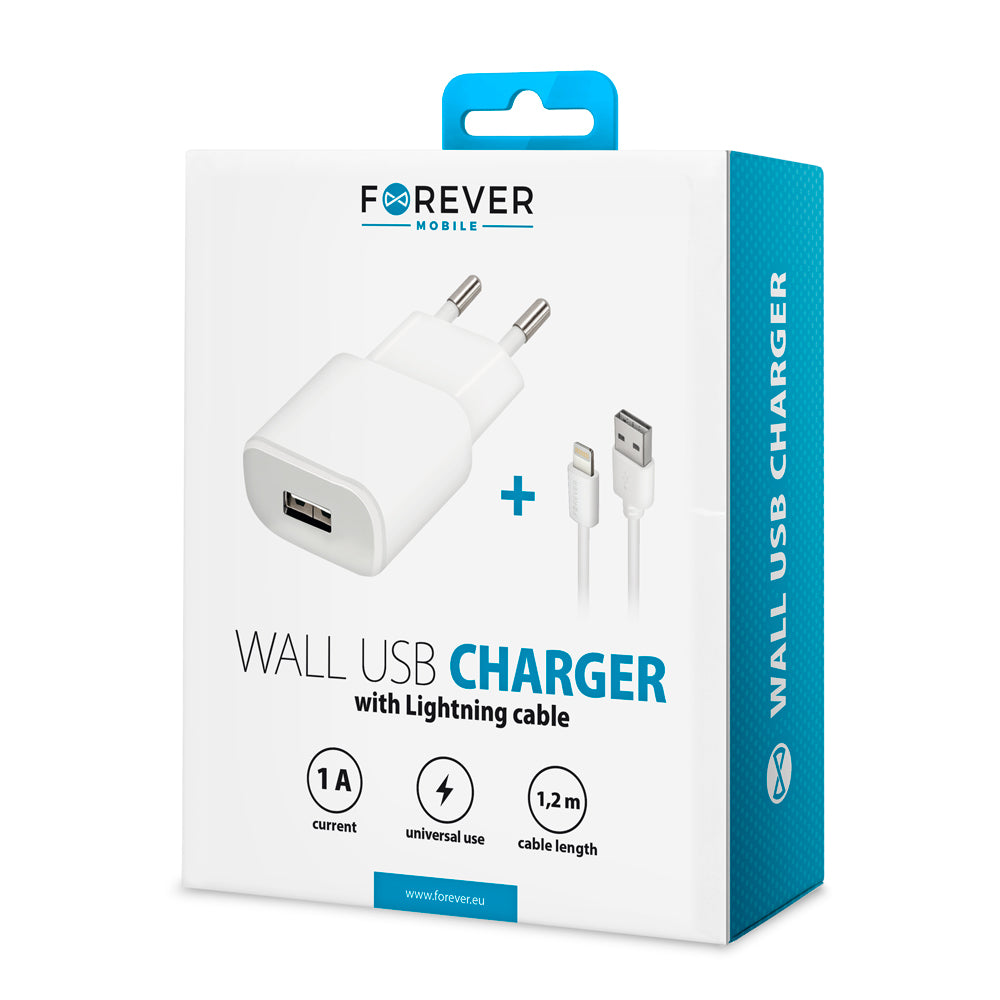 Chargeur secteur Forever TC-01 1x USB 1A blanc + câble Lightning