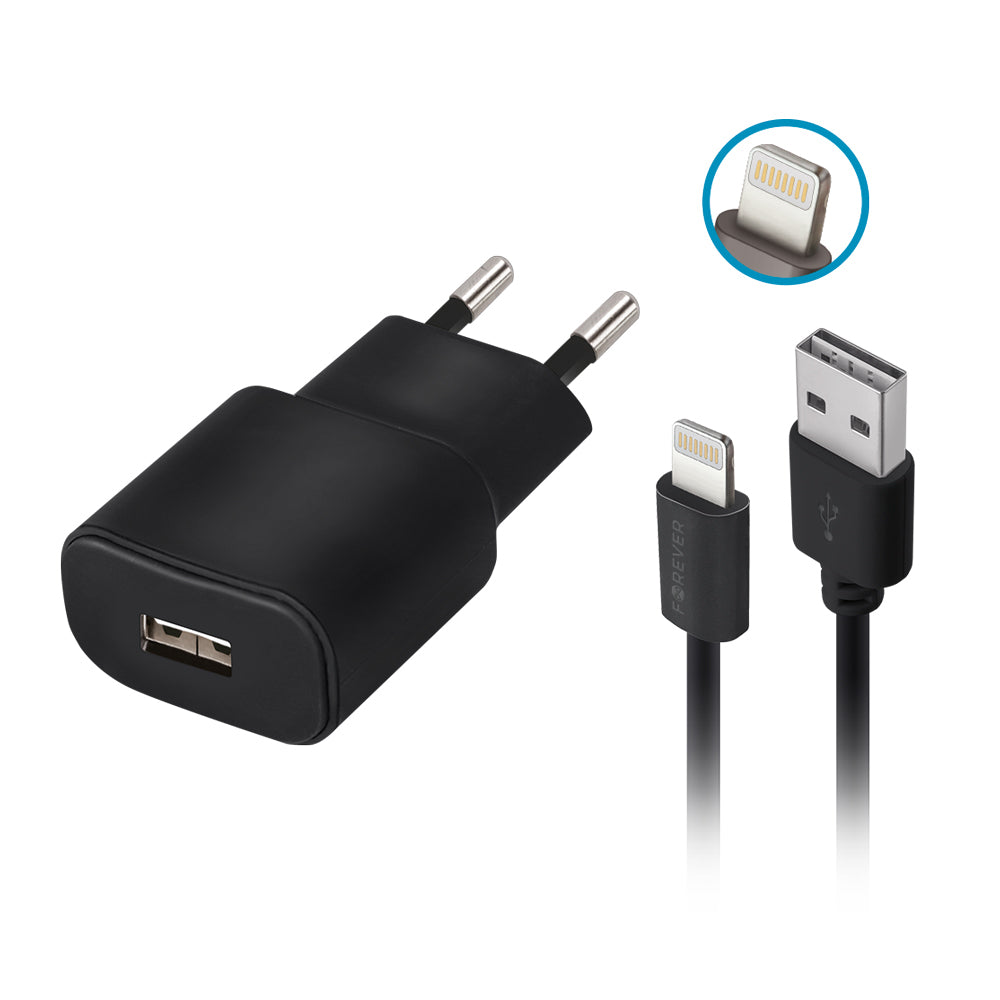 Chargeur mural Forever TC-01 USB 2A — câble Lightning inclus