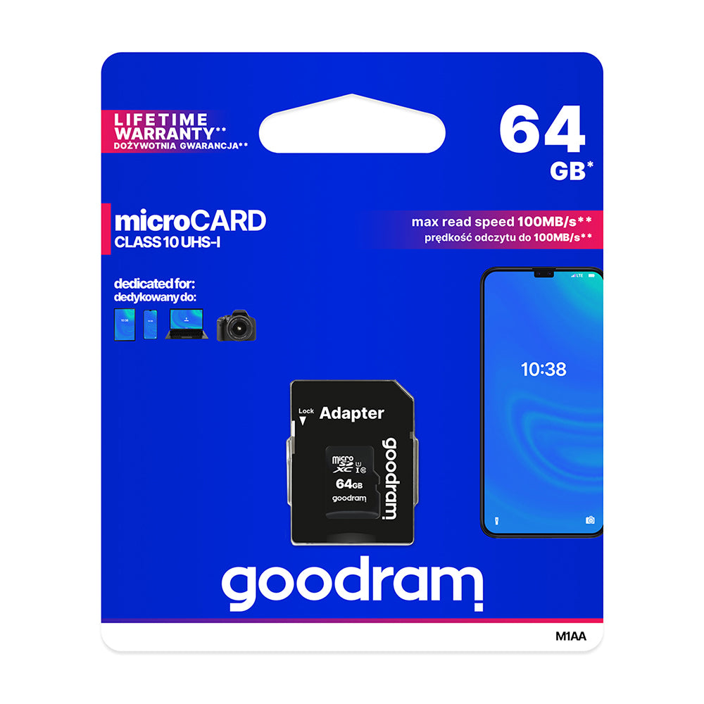 Carte mémoire GoodRam microSDXC 64GB classe 10 UHS-I + adaptateur