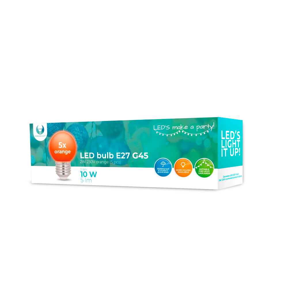 Ampoule LED E27 G45 2W 230V Orange - Pack de 5