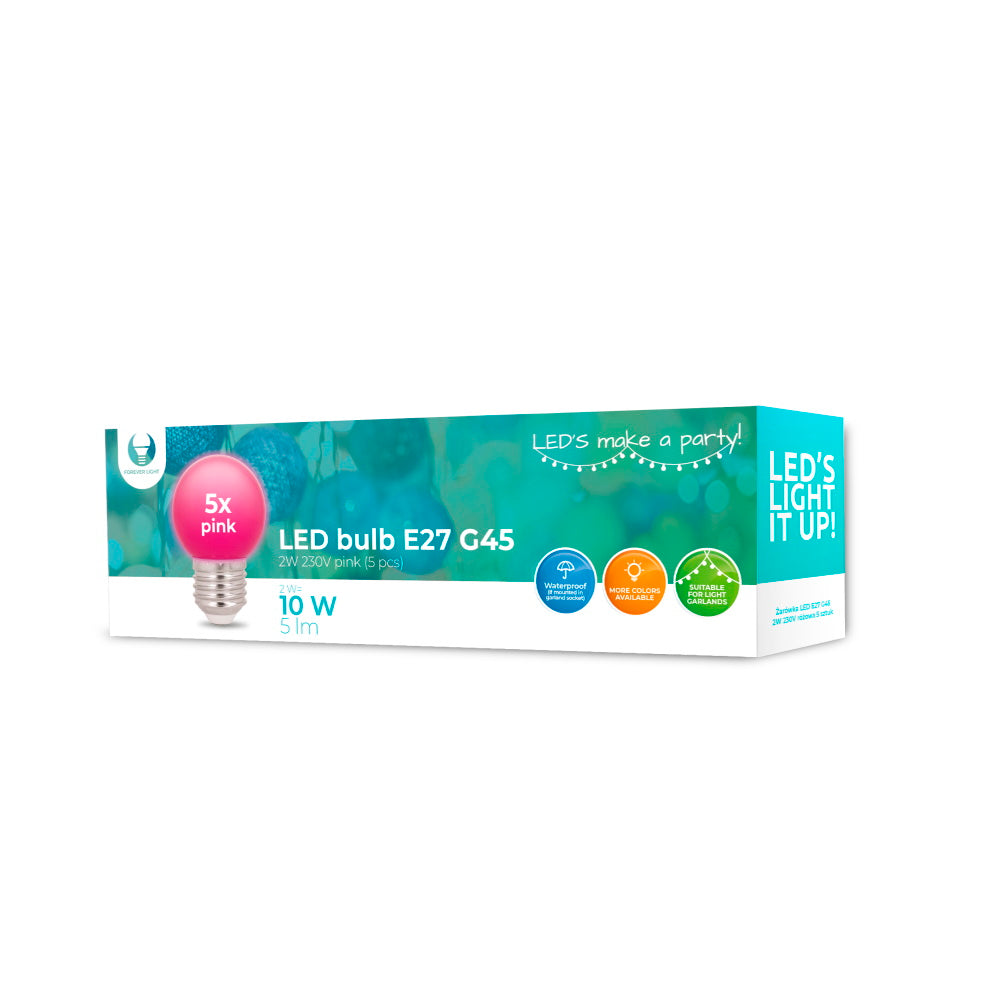 Ampoule LED E27 G45 2W 230V rose - pack de 5