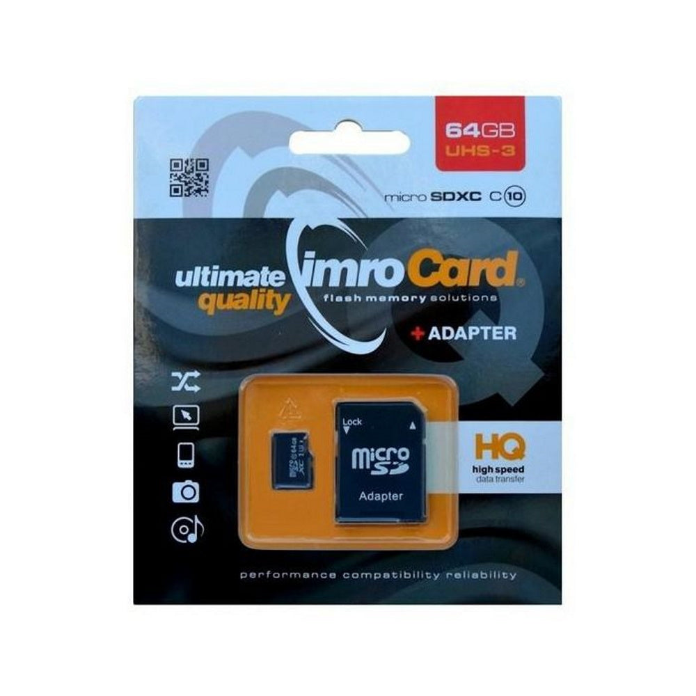 Carte mémoire microSDXC 64GB Imro cl. 10 UHS-3 + adaptateur