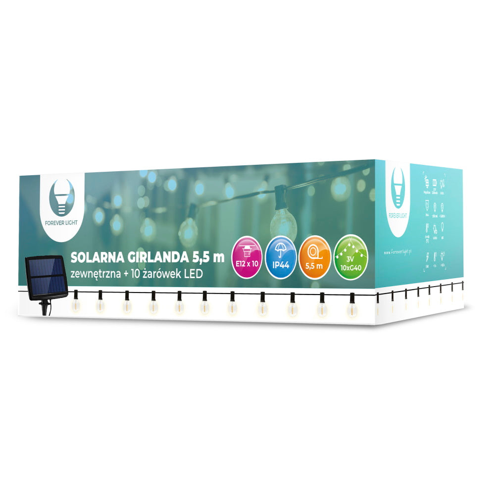 Forever Light LED Solar Garland SUNARI FLS-120 5,5m + 10 bulbs clear G40 IP44