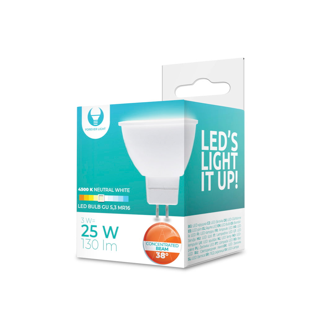 Ampoule LED GU5,3 MR16 3W 12V 4500K 130lm 38°