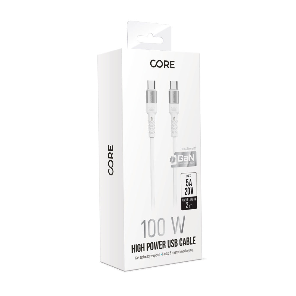 Forever Core High Power cable USB - USB-C 2,0 m white 100W for GaN
