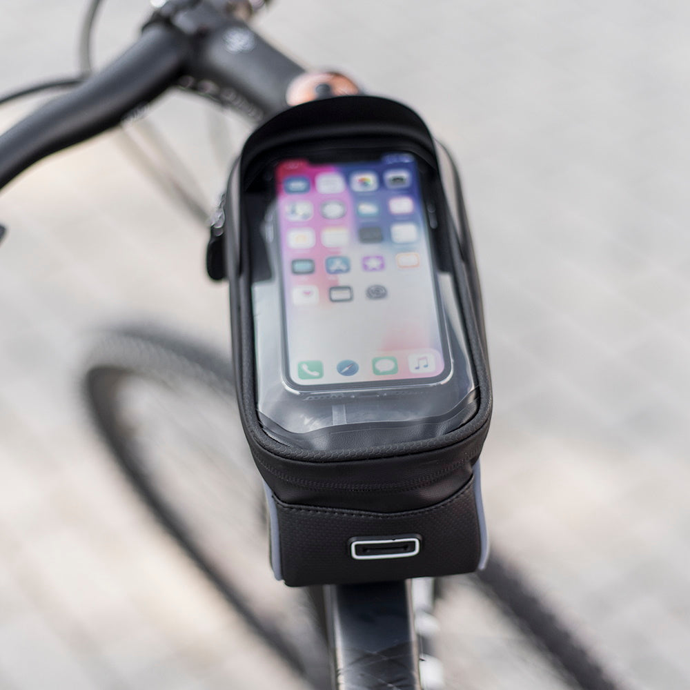 Waterproof bike frame bag with shielded phone holder Model02 black