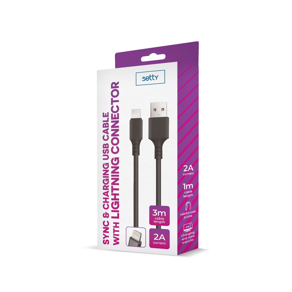 Câble USB-Lightning Setty 3m 2A noir