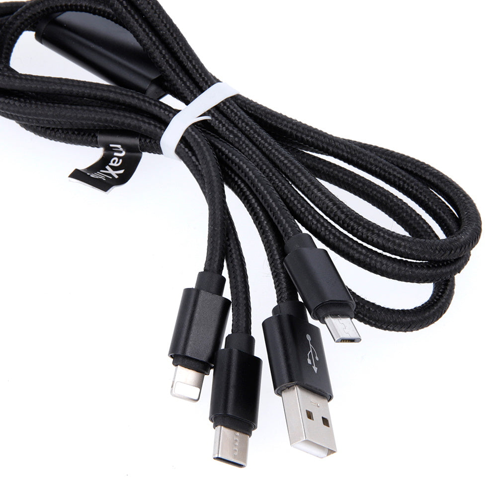Câble USB 3-en-1 Maxlife Lightning/USB-C/microUSB 1m 2.1A