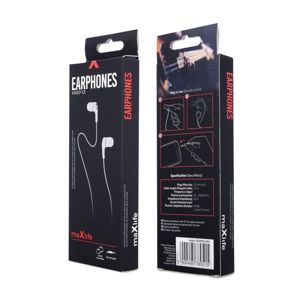 Écouteurs Maxlife MXEP-01 jack 3,5mm blanc