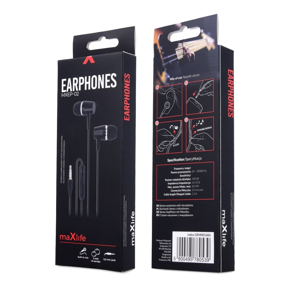 Écouteurs Maxlife MXEP-02 jack 3,5mm noir