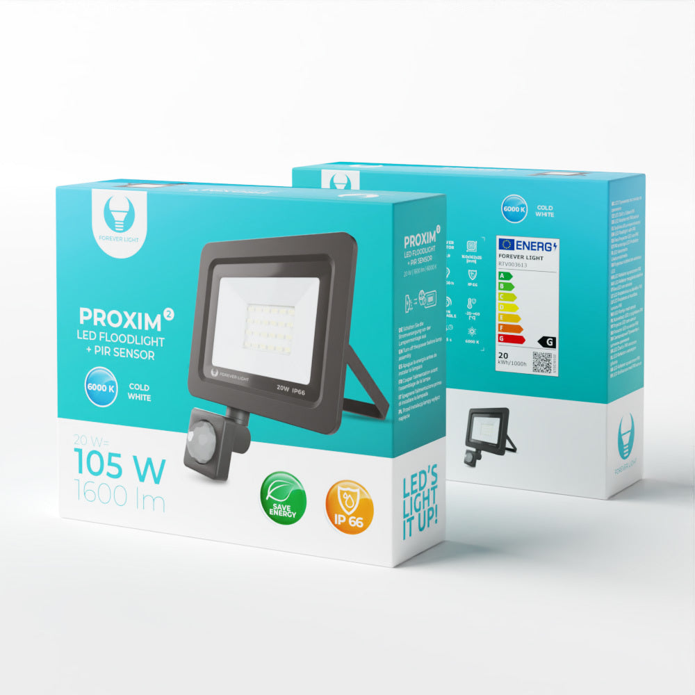 Projecteur LED PROXIM II 20W 6000K IP66 avec détecteur PIR
