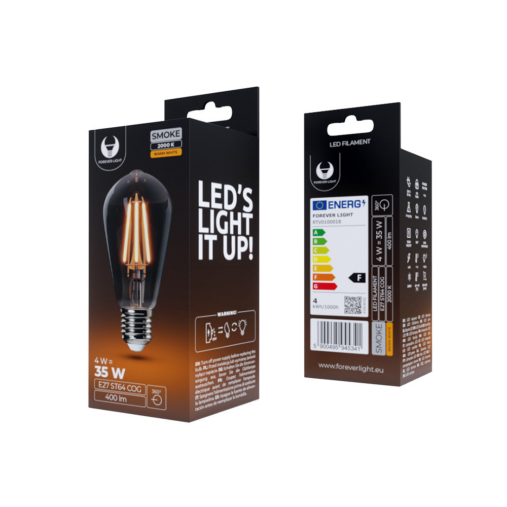 Ampoule LED Filament E27 ST64 4W 230V 2000K 400lm Fumée Forever Light