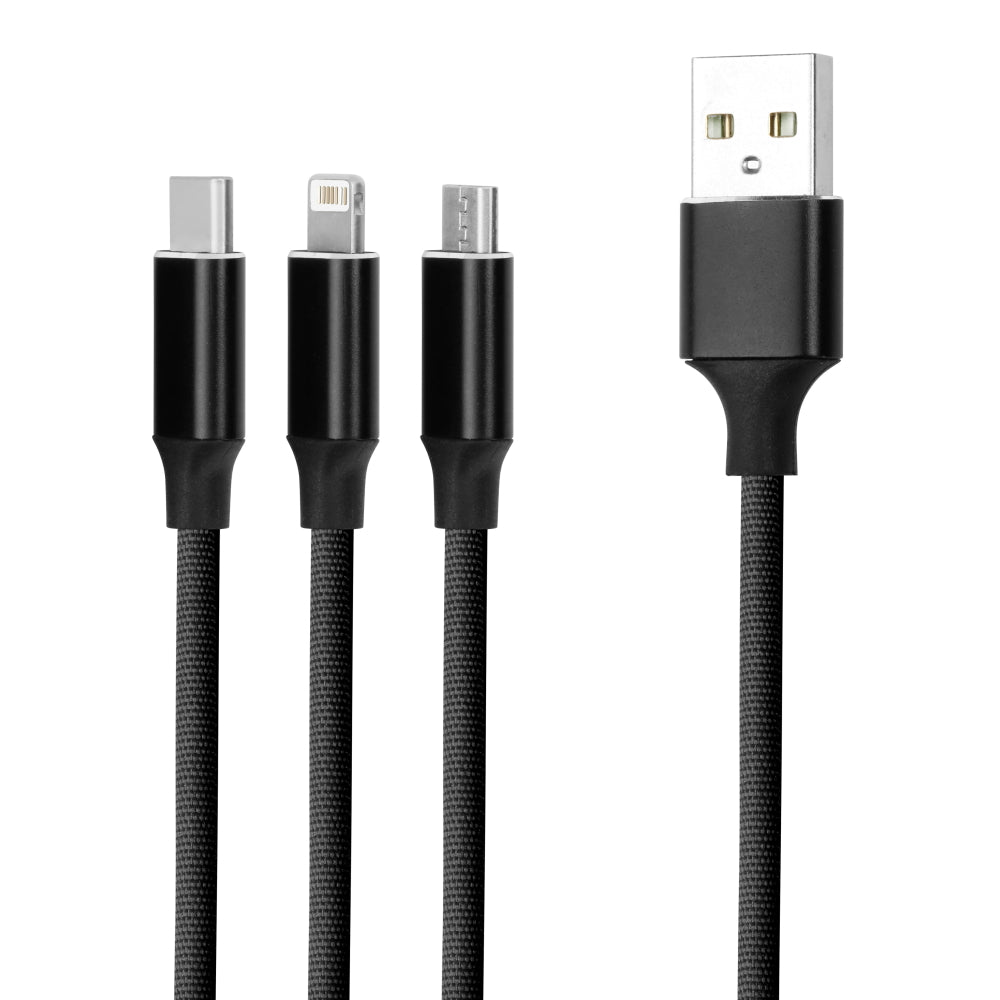 Câble 3 en 1 Forever USB — Lightning + USB-C + microUSB 1,2 m 2A noir