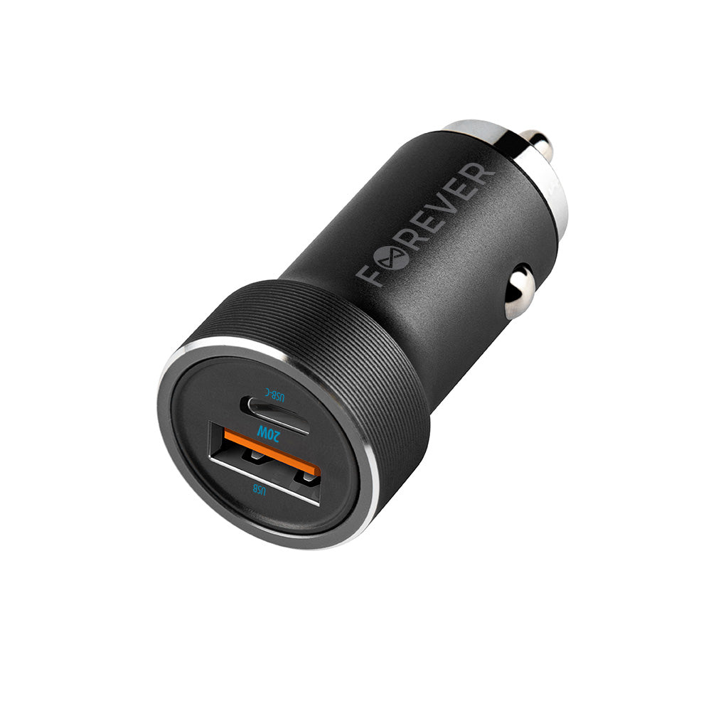 Chargeur voiture Forever CC-06 — 2 ports USB/USB-C 20W PD QC + câble USB-C