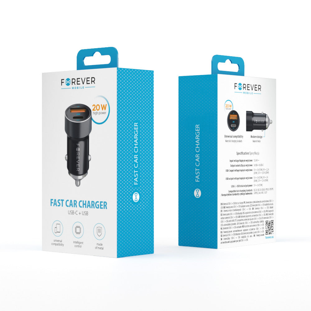 Chargeur voiture Forever CC-06 — USB-C + USB 20W PD QC