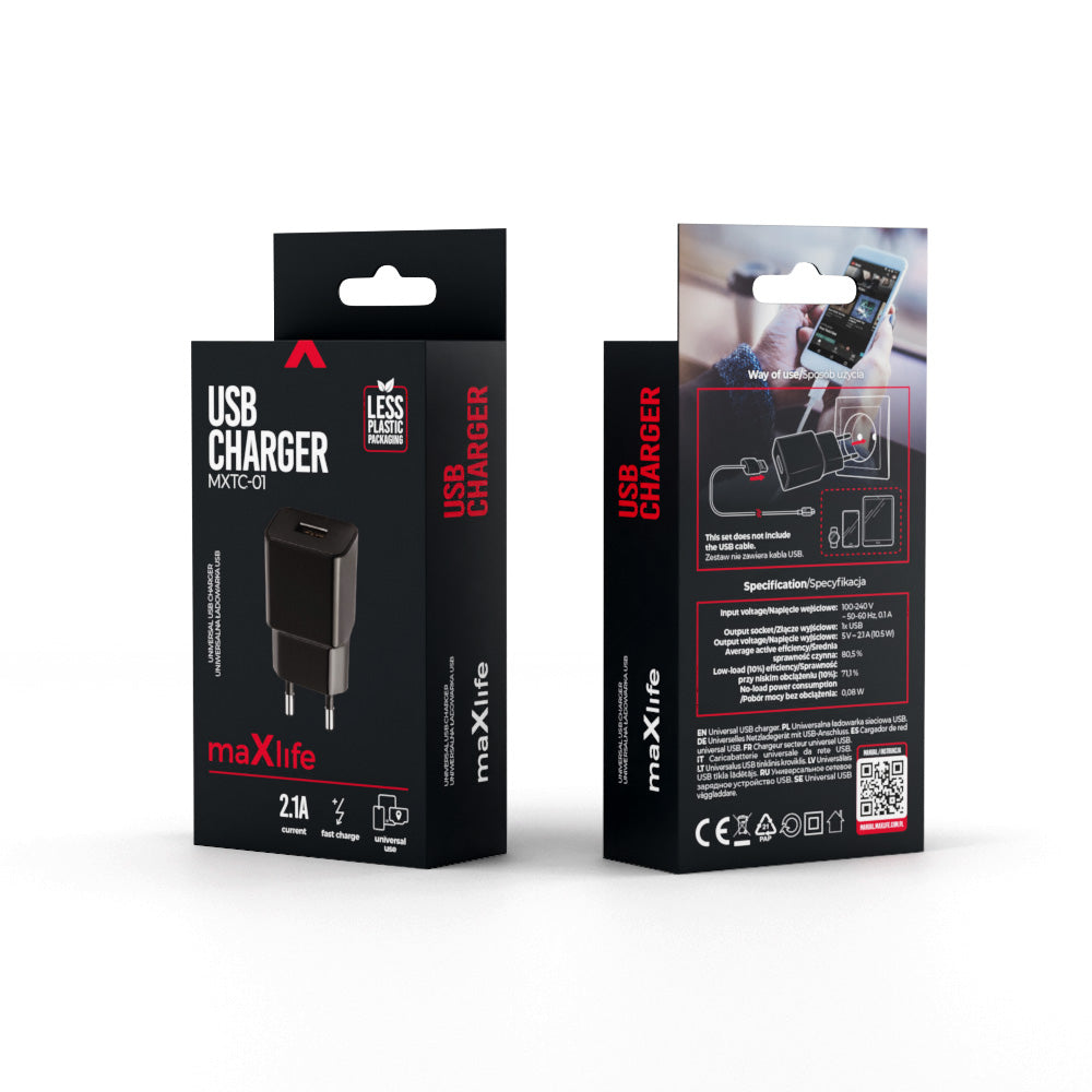 Maxlife MXTC-01 charger 1x USB 2.1A black