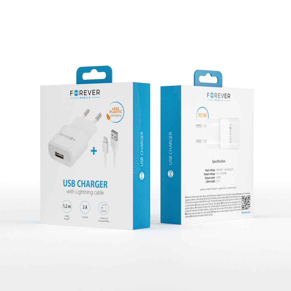 Chargeur mural Forever TC-01 USB 2A + câble Lightning