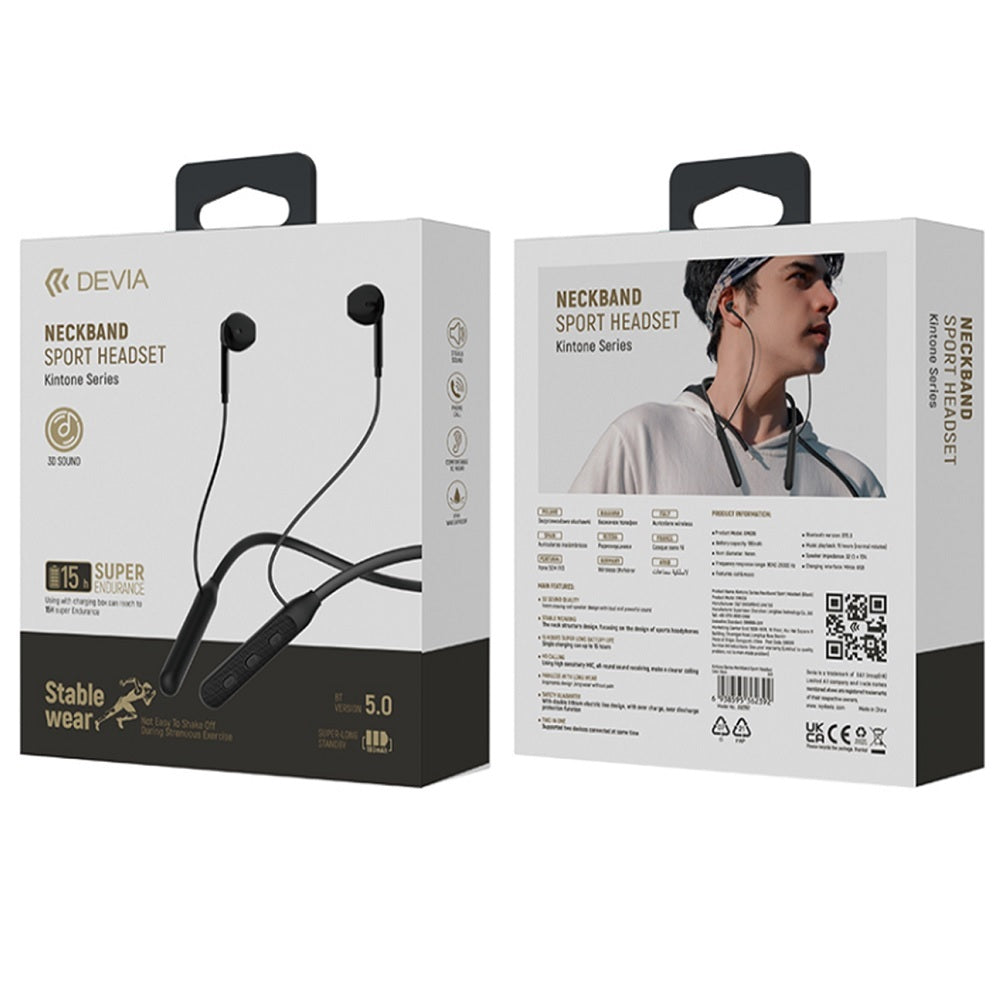 Écouteurs Devia Kintone Neck sans fil Bluetooth — noir