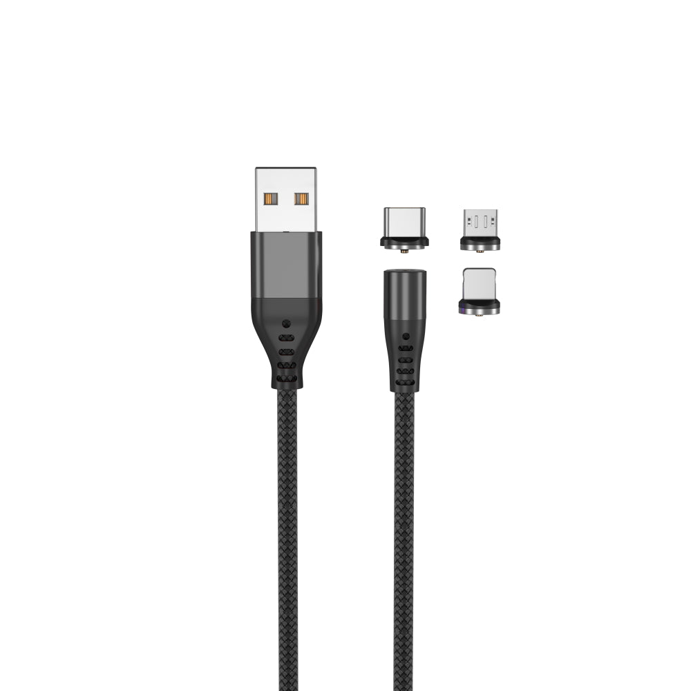 Maxlife MXUC-02 magnetic cable USB - Lightning + USB-C + microUSB 1,0 m 2A black nylon