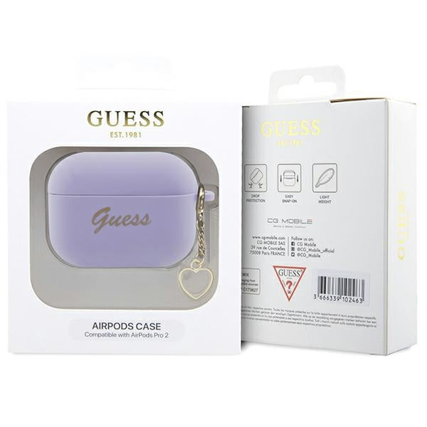 Guess case for AirPods Pro 2 GUAP2LSCHSU purple Silicone Heart Charm