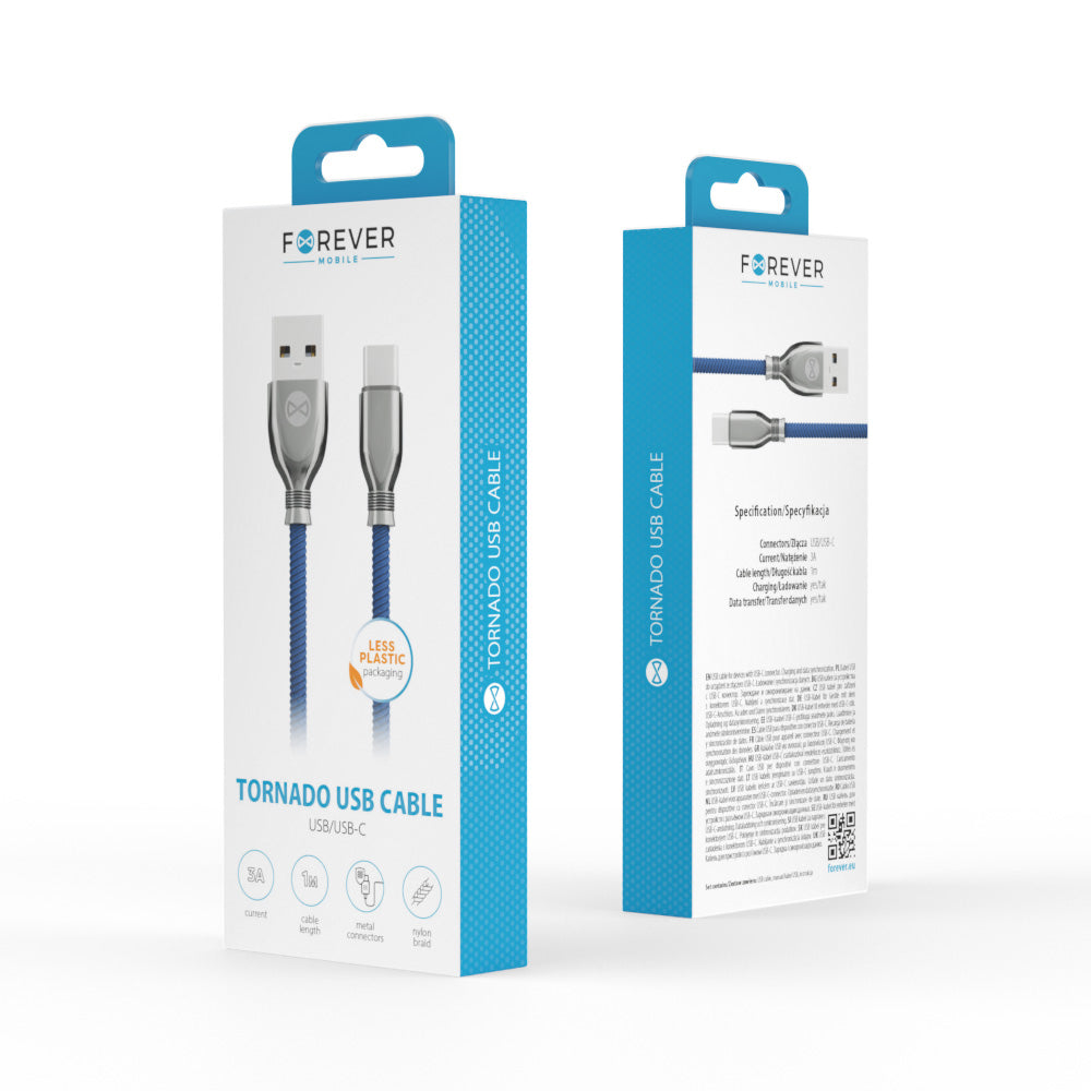 Câble USB-C Forever Tornado 1m 3A bleu marine