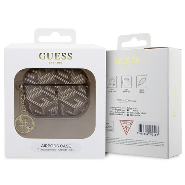 Guess case for AirPods Pro 2 GUAP2PGCE4CW brown Gcube Classic Gold Logo W/Charm