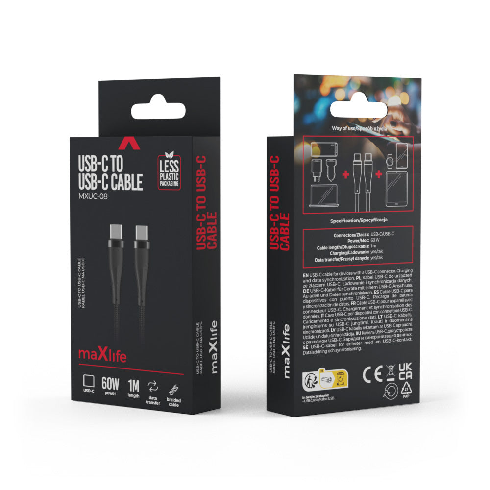 Câble USB-C Maxlife MXUC-08 — 1m 60W nylon
