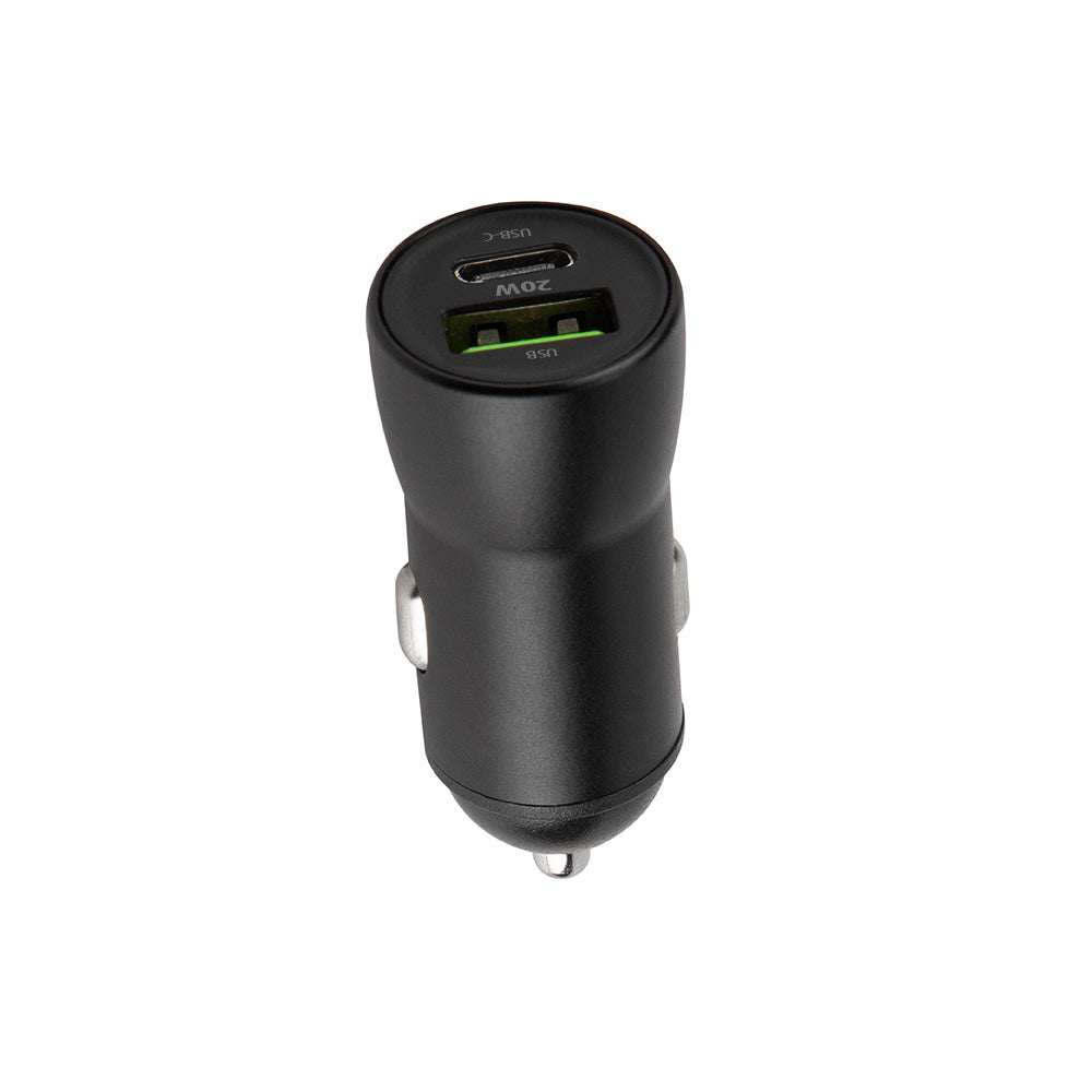 Maxlife MXCC-04 PD QC car charger 1x USB-C 1x USB 20W black + USB-C - Lightning cable 27W