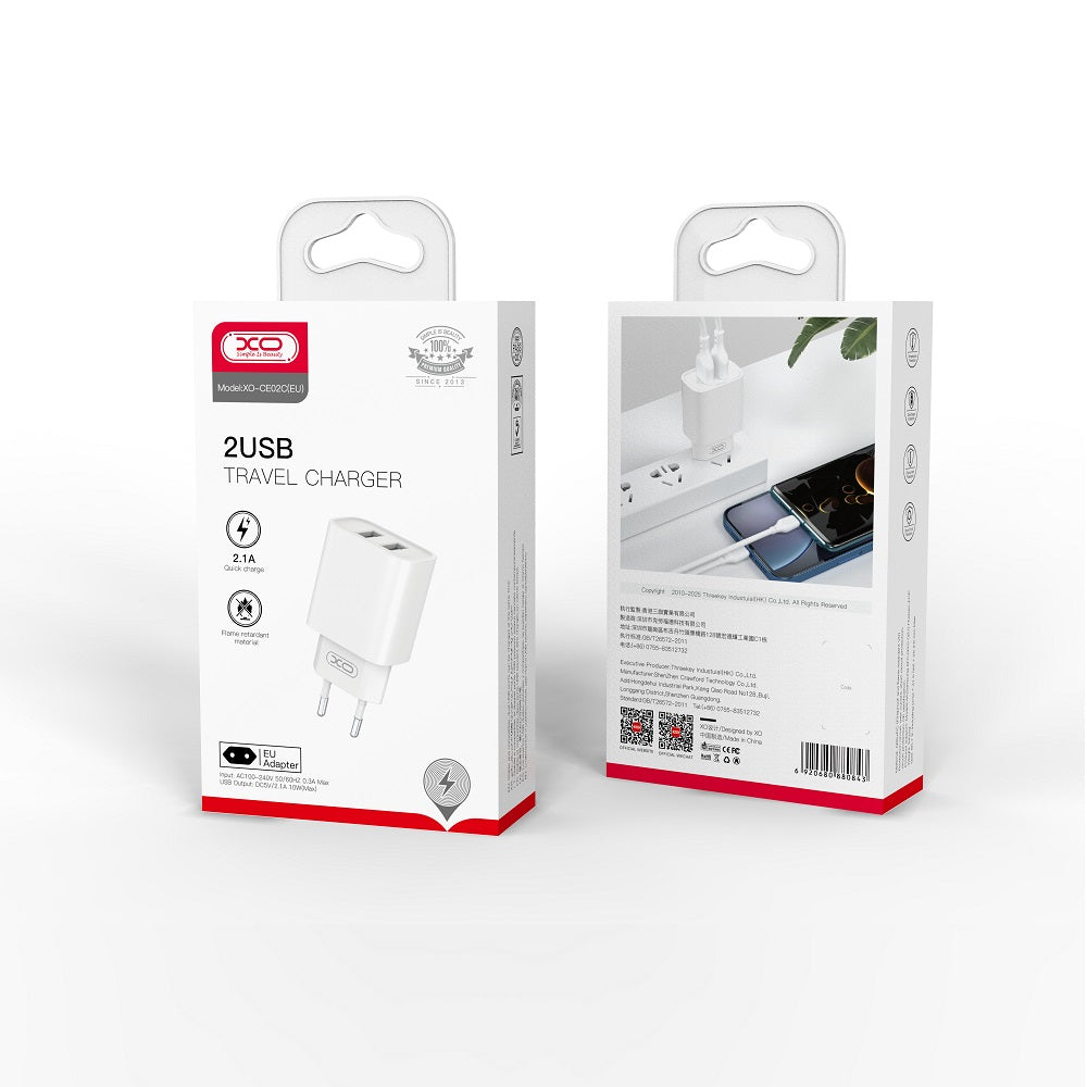 XO wall charger CE02C 2x USB 2,1A white