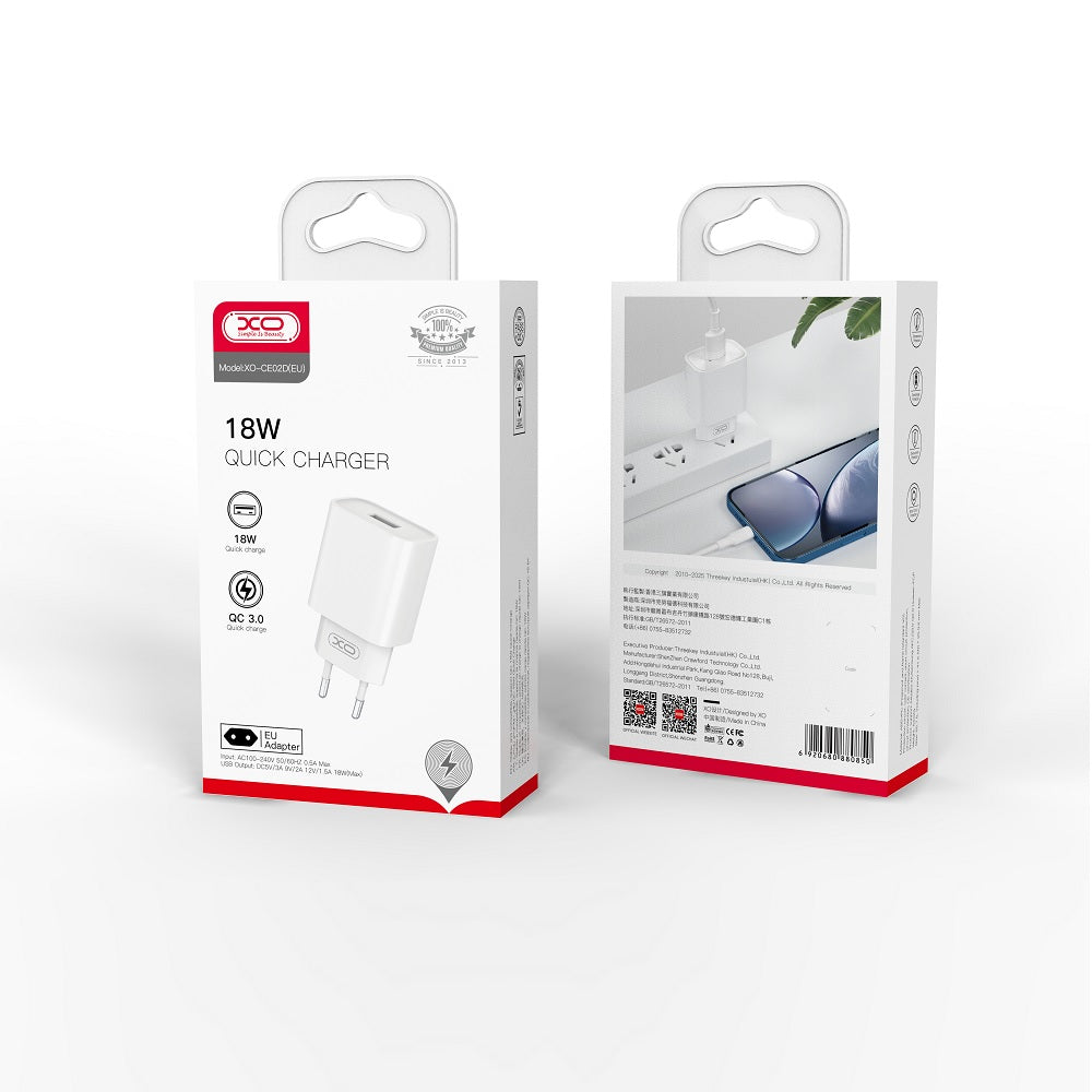 XO wall charger CE02D QC 3.0 18W 1x USB white