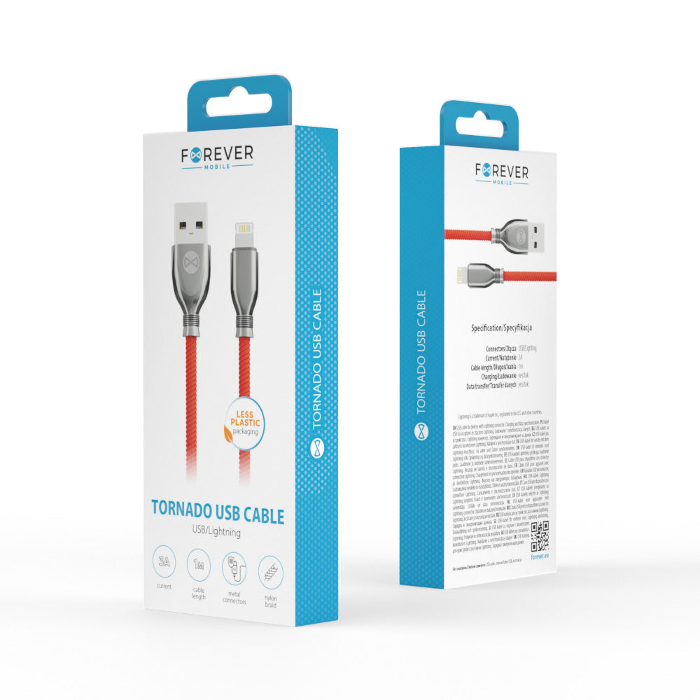 Câble USB-Lightning Forever Tornado 1m 3A rouge