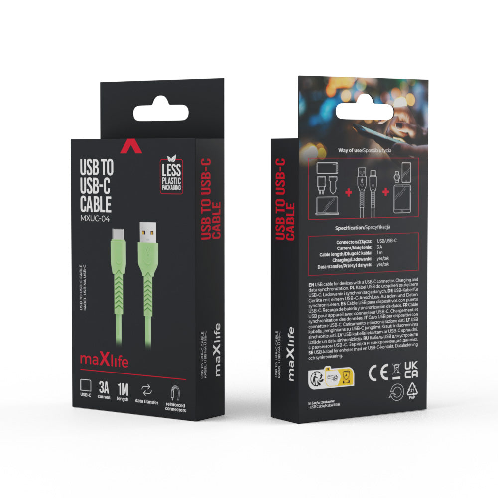 Câble USB-C Maxlife MXUC-04 — 1m 3A Vert