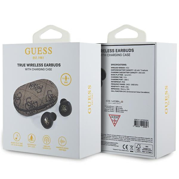 Guess Bluetooth earphones GUTWSP4EGW TWS ENC 4G PU METAL LOGO brown