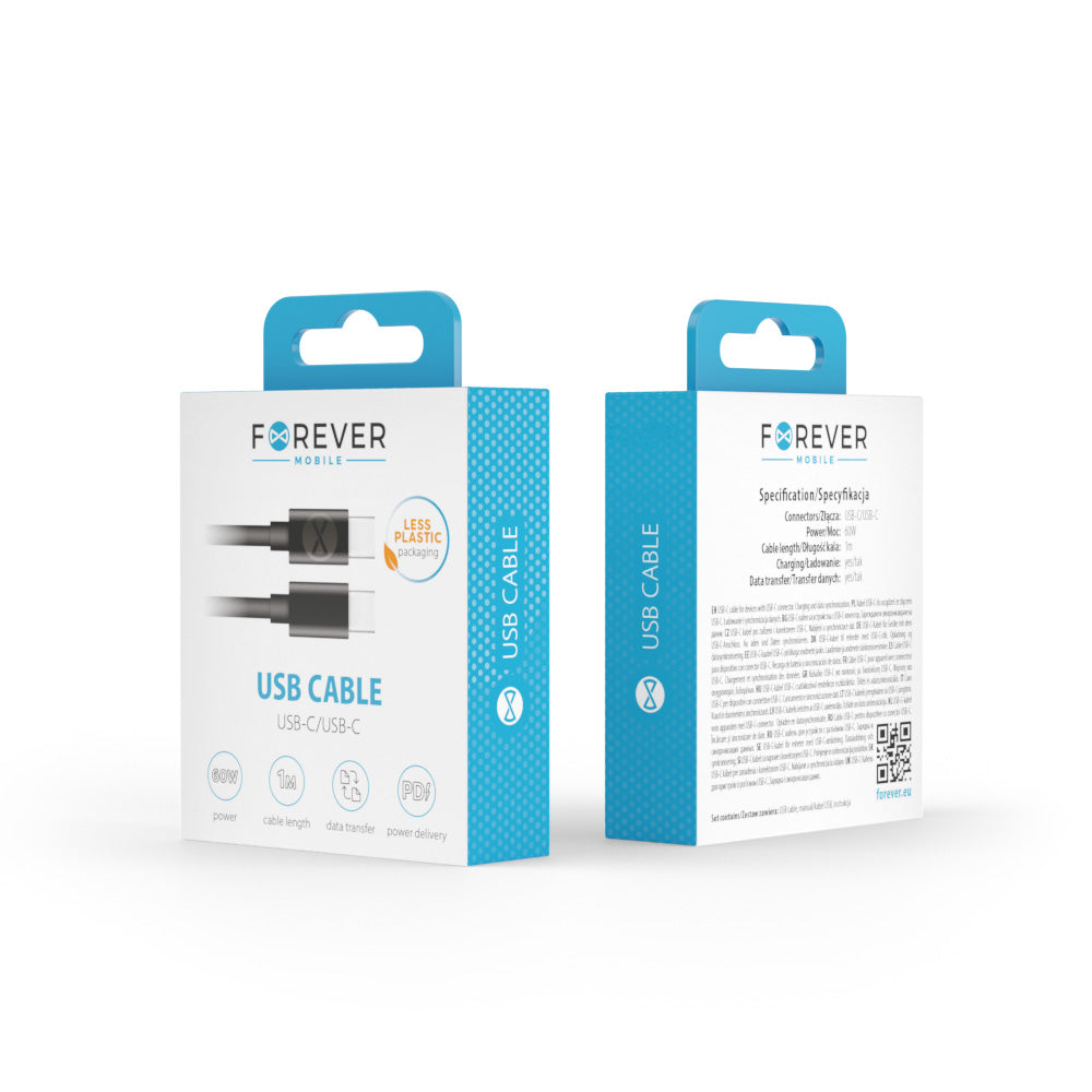 Câble USB-C Forever pour recharge et transfert — 1,0 m 60W noir