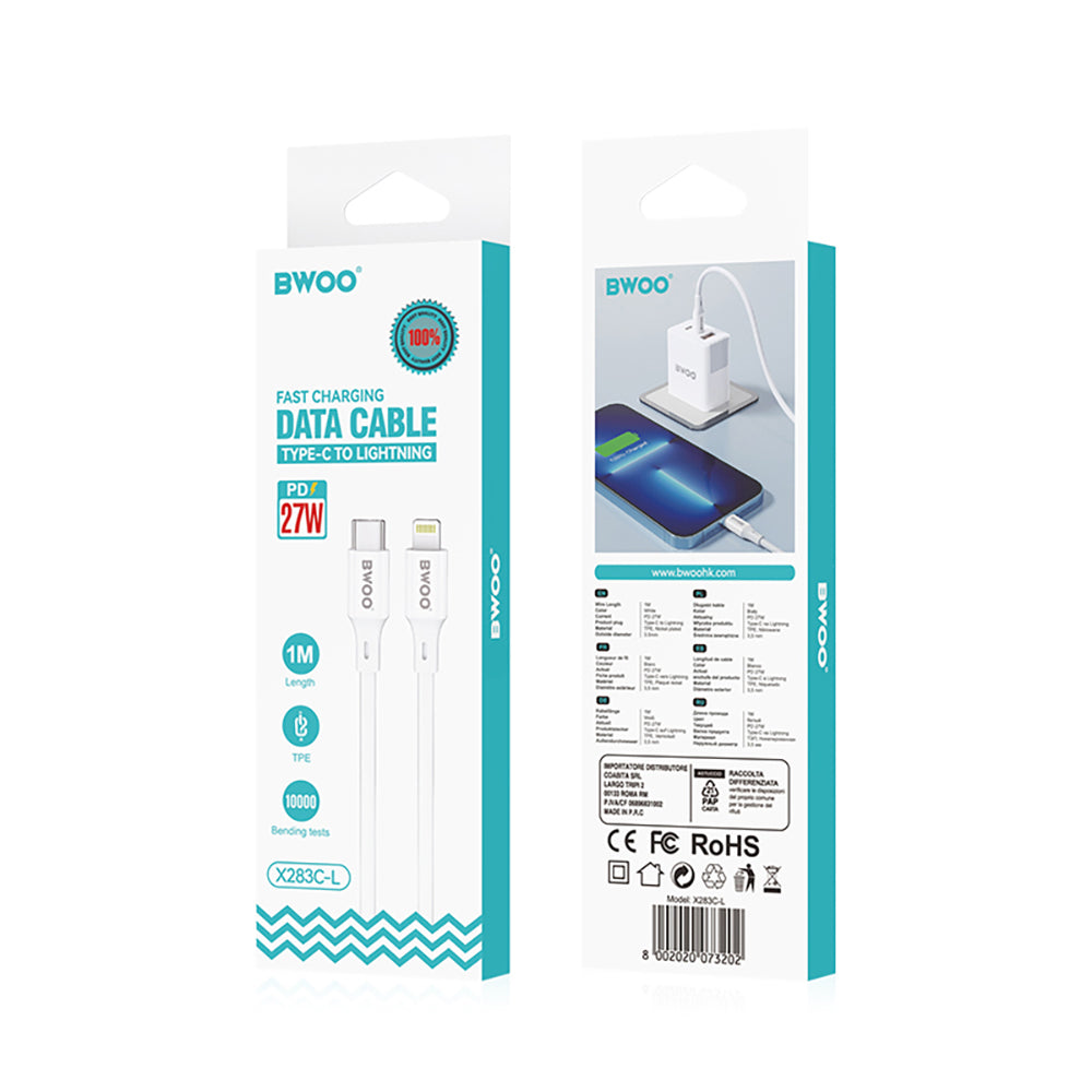 BWOO Cable USB-C - Lightning 1m 27W ABS + TPE X283 C-L white