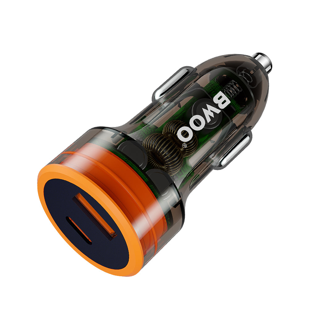 BWOO PD car charger 1x USB-C - USB-A port 38W transparent
