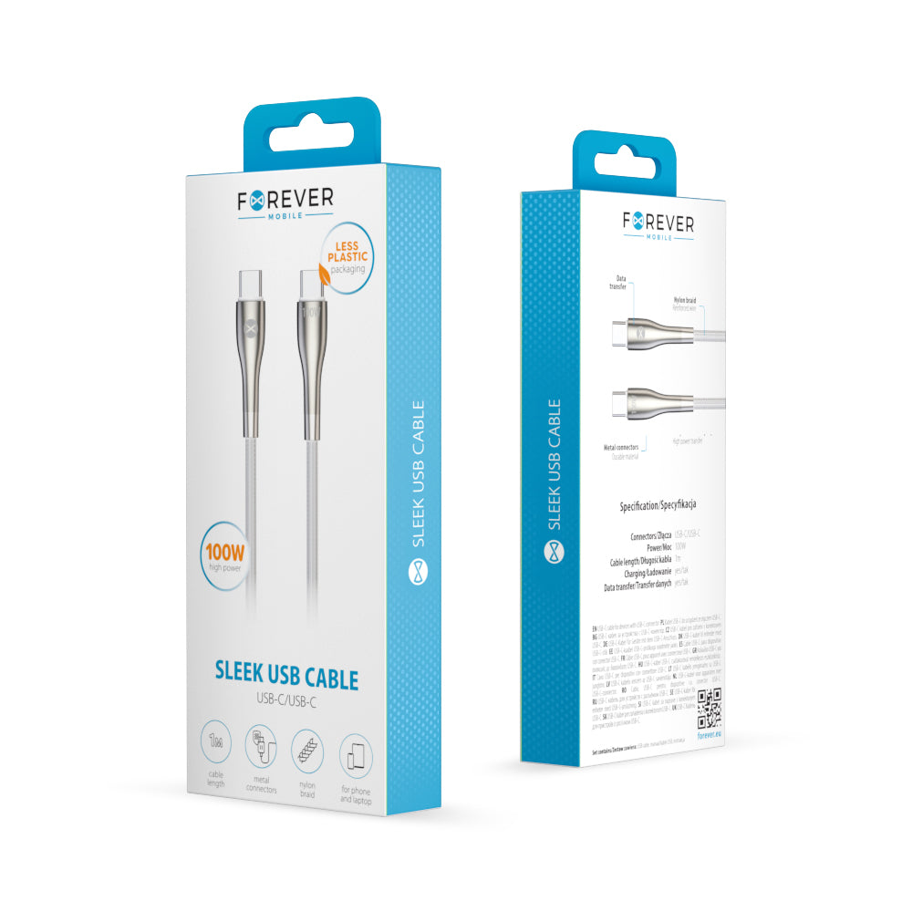 Câble USB-C vers USB-C Forever Sleek 1,0 m 100W — Blanc