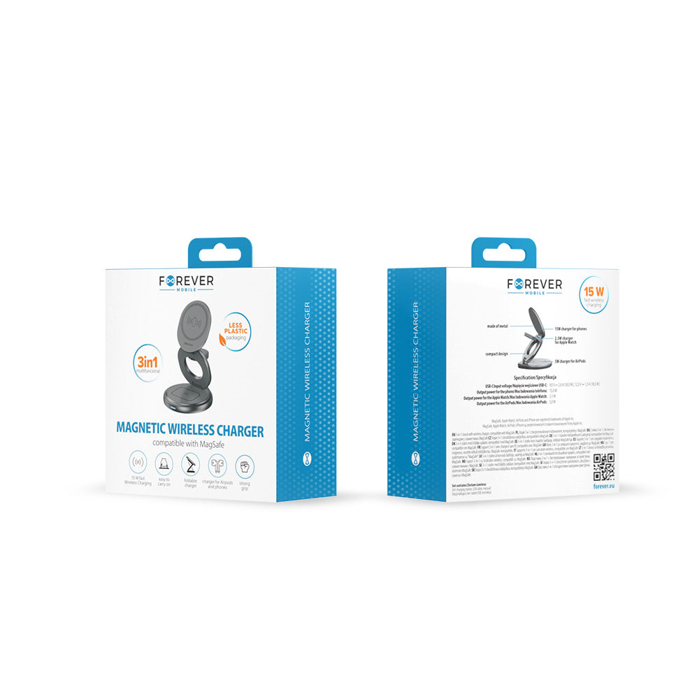 Chargeur sans fil magnétique Forever MAWC-200 15W gris — 3 en 1 MagSafe