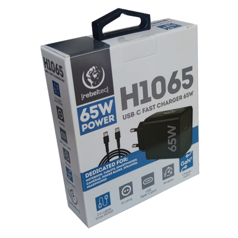 Rebeltec H1065 Wall Charger 65W with cable USB-C to USB-C 2m black
