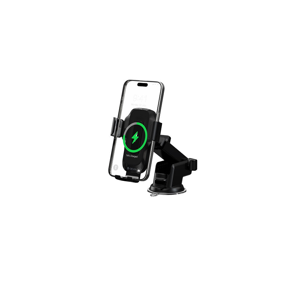 Support voiture Devia EA497 avec chargeur induction 15W — ventouse, rotation 360°