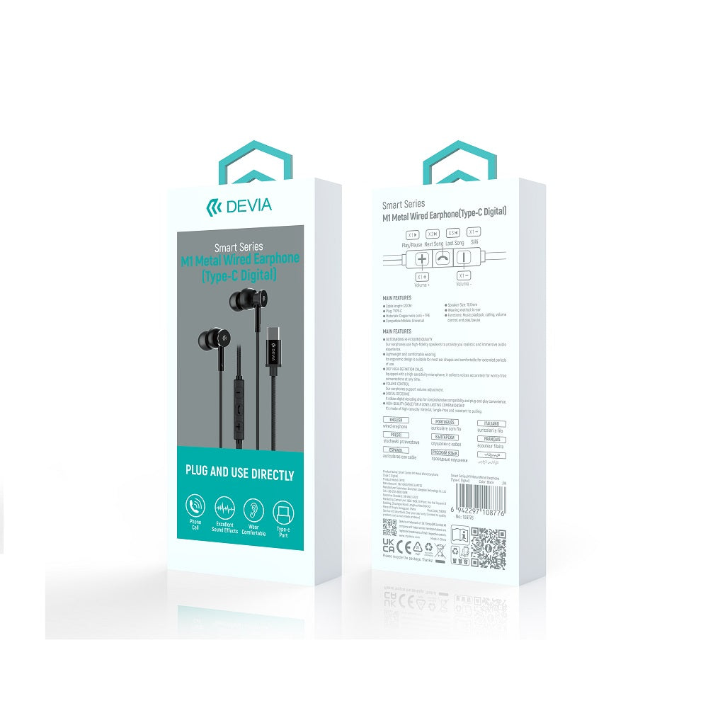 Écouteurs Devia Smart M1 — USB-C Métal Noir