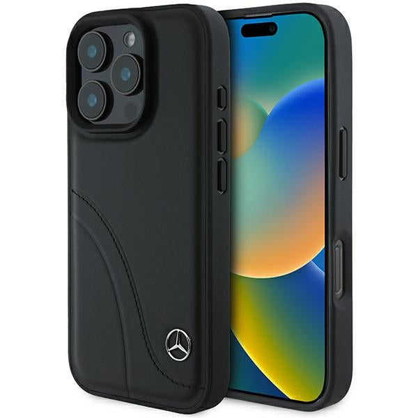 Mercedes case for iPhone 16 Pro Max 6,9" MEHCP16X23RBCSK Hardcase MB Curved Stitches Leather black