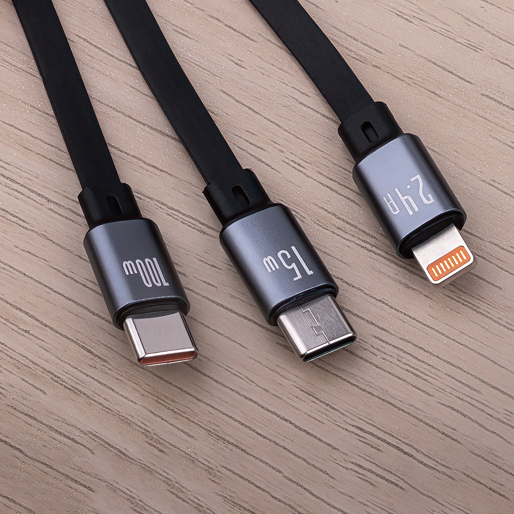 Câble 3 en 1 Forever Lightning + 2x USB-C 1,2 m 100W — Noir