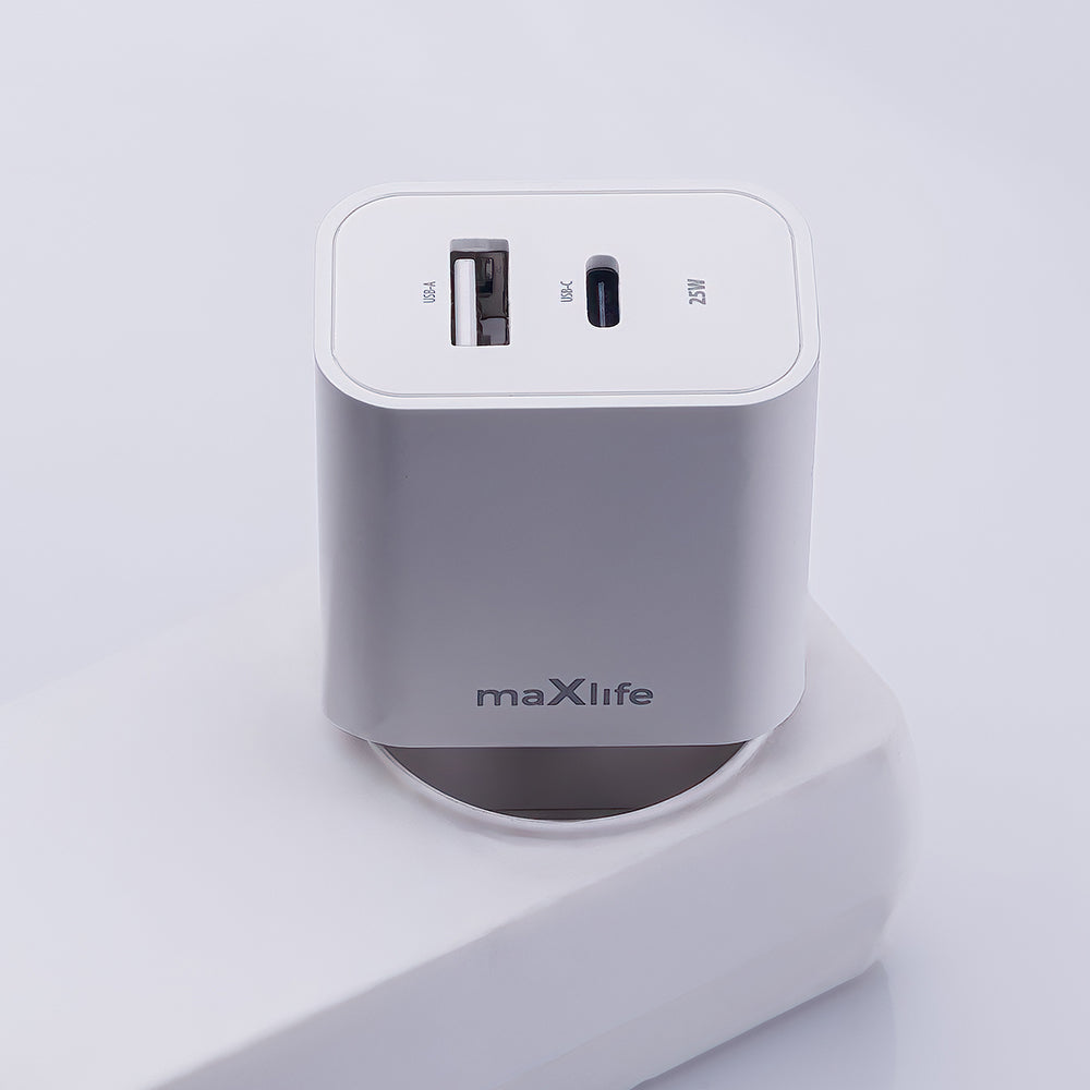 Maxlife MXTC-06-25AC PD QC charger 1x USB-C 1x USB 25W white