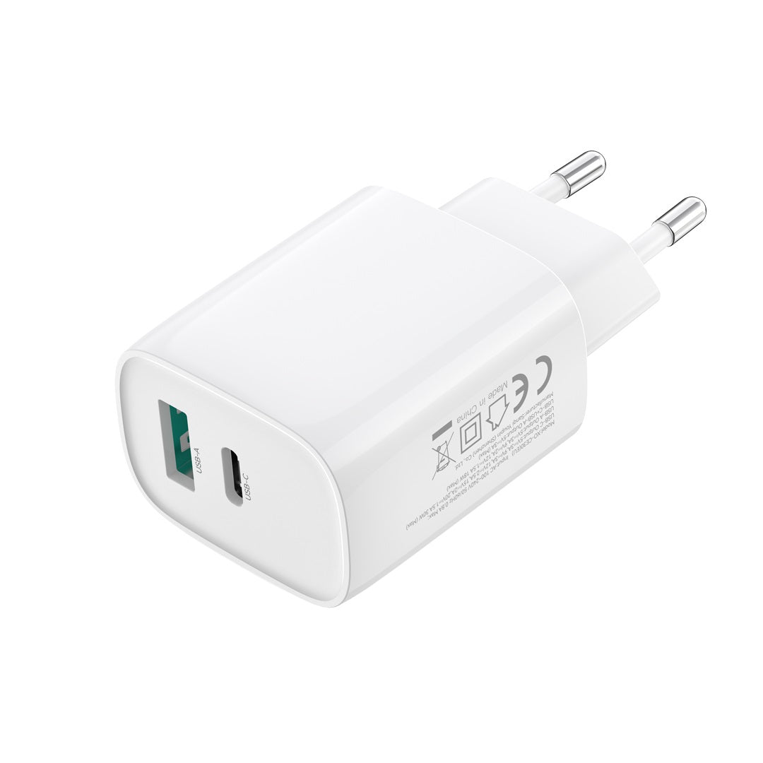 XO wall charger CE30 PD 30W 1x USB-C 1x USB white + cable USB-C - Lightning