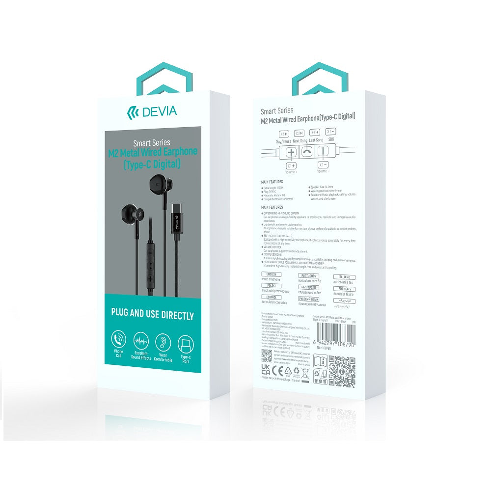 Devia wired earphones Smart M2 Digital Metal USB-C black