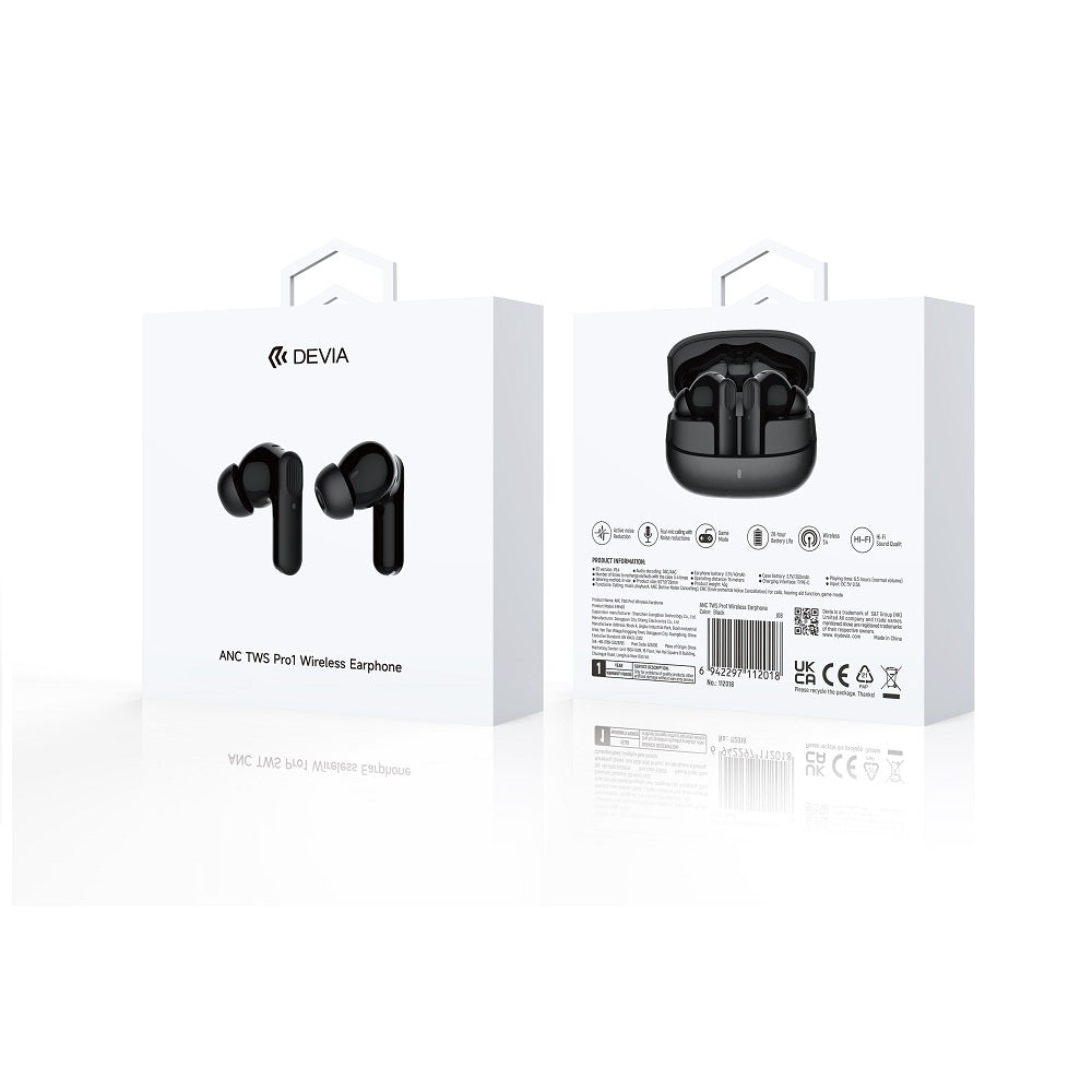 Écouteurs Devia TWS Pro 1 — Bluetooth 5.4 ANC noir