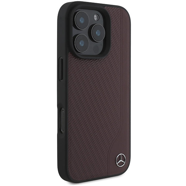 Mercedes case for iPhone 16 Pro 6,3" MEHMP16L23RBGVR Hardcase MB Wood Imitation Leather MagSafe red
