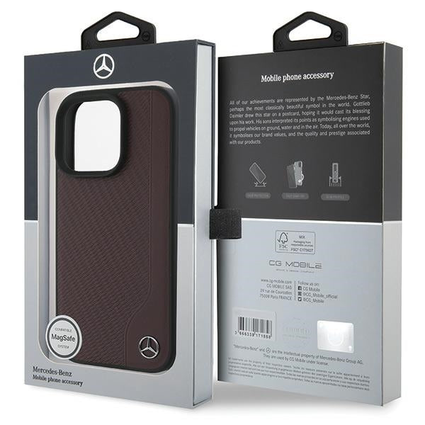 Mercedes case for iPhone 16 Pro 6,3" MEHMP16L23RBGVR Hardcase MB Wood Imitation Leather MagSafe red