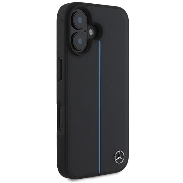 Mercedes case for iPhone 16 6,1" MEHMP16S23RURBK Hardcase MB Blue Line Leather MagSafe black